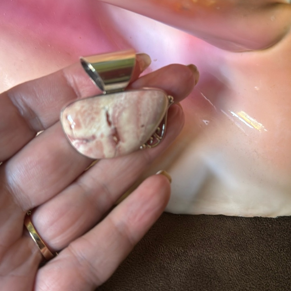 Sterling Silver Large Rhodochrosite Pendant Stampef